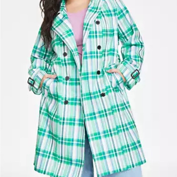 On 34th Plaid Double Breasted Trench Coat - Picture 5 of 9